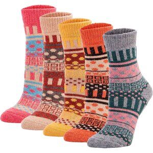 YZKKE 5Pack Womens Q-1 Vintage Winter Soft Warm Thick Cold Knit Wool Crew Sock